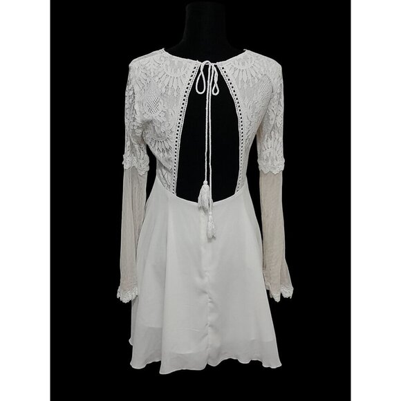 Womens Size Small Boho Hippie Fairy Cottagecore Flare Sleeve Mini Dress White - Picture 11 of 16